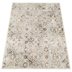 Teppich Retro Grau Blau Rostbraun Mosaik Vintage