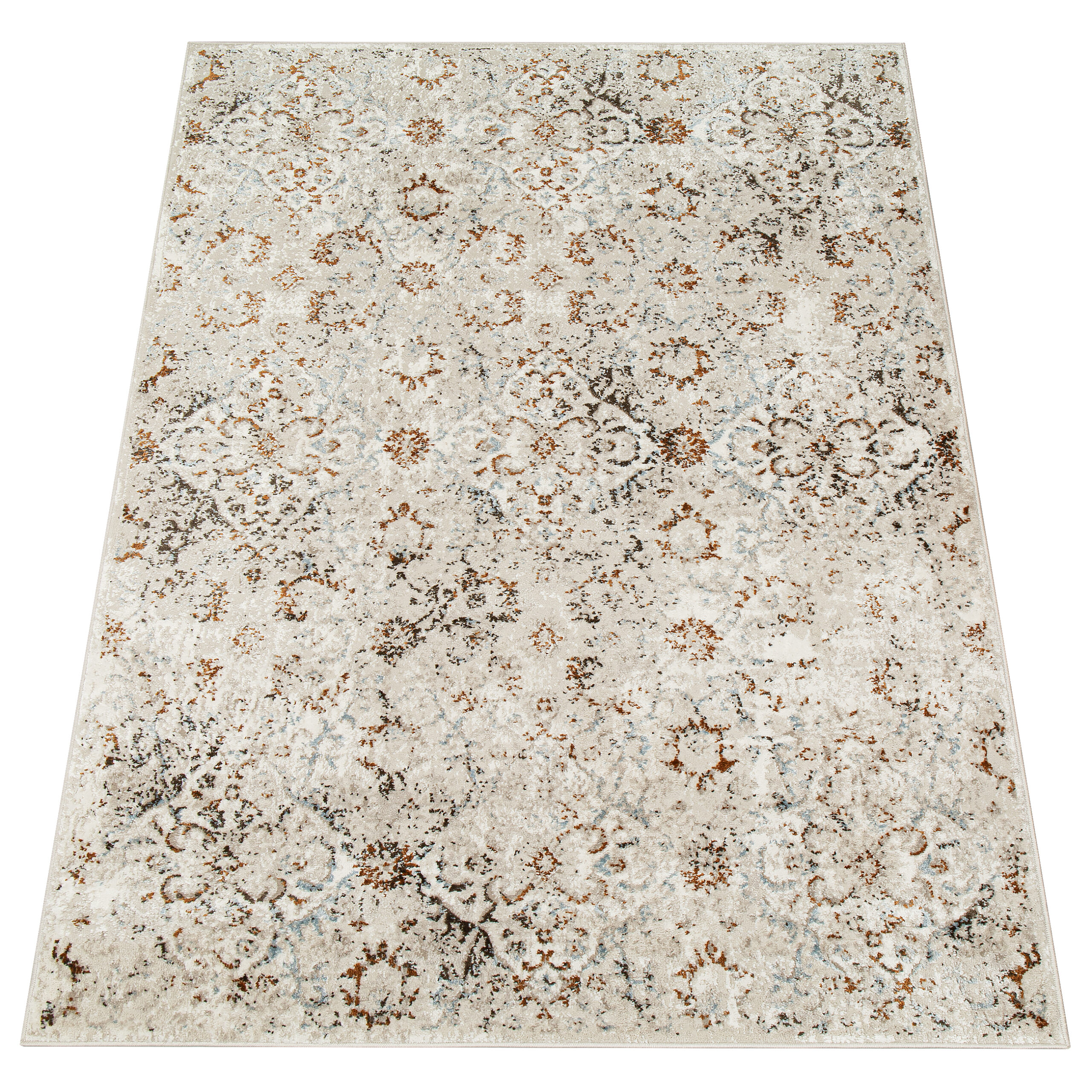 Teppich Retro Grau Blau Rostbraun Mosaik Vintage