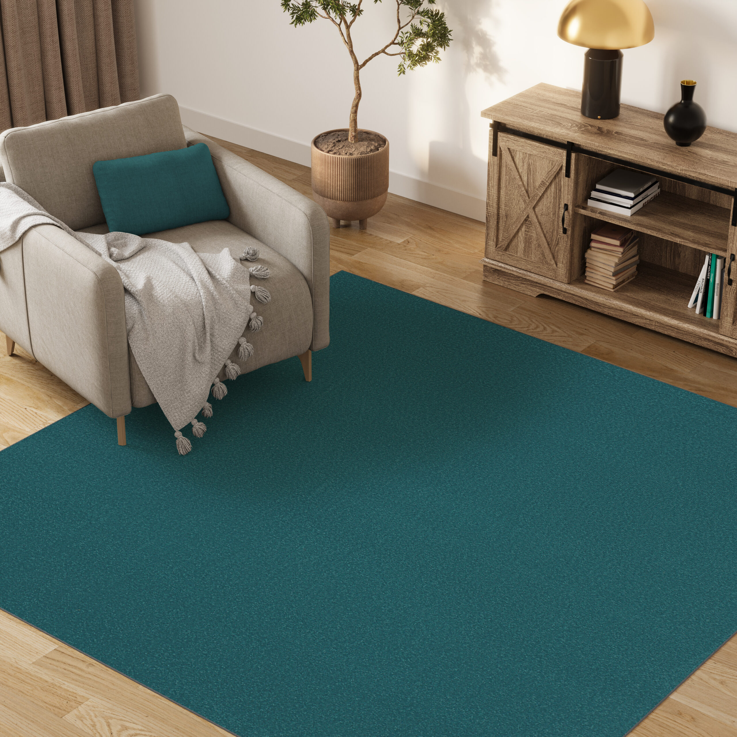 Teppich Mono Quadrat Indoor Outdoor Blau